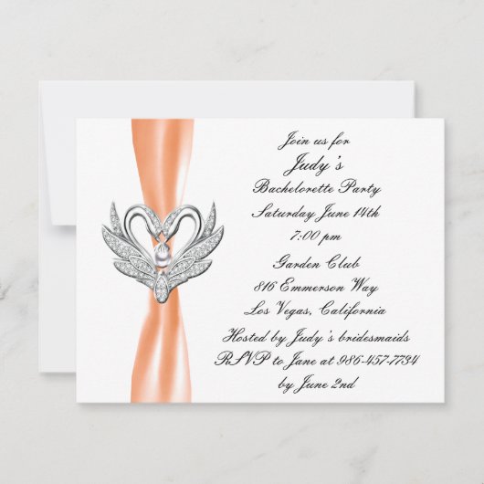 Oranje ribbon Silver Swans Bachelorette Party Kaart (Voorkant)