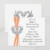 Oranje ribbon Silver Swans Bachelorette Party Kaart (Voorkant / Achterkant)