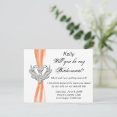 Oranje ribbon Silver Swans Bridesmaid Kaart (Staand voorkant)