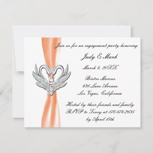 Oranje Ribbon Silver Swans Engagement Party nodigt Kaart (Voorkant)