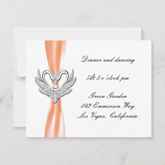 Oranje ribbon Silver Swans Reception Kaart (Voorkant)