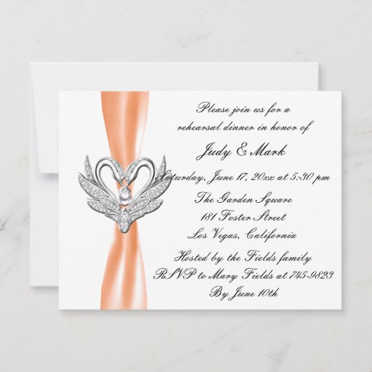 Oranje ribbon Silver Swans Rehearsal Dinner Invite Kaart (Voorkant)