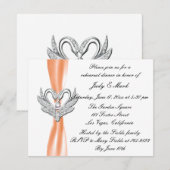 Oranje ribbon Silver Swans Rehearsal Dinner Invite Kaart (Voorkant / Achterkant)