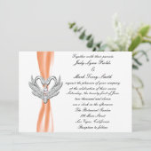 Oranje ribbon Silver Swans Uitnodiging (Staand voorkant)
