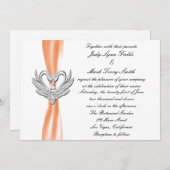 Oranje ribbon Silver Swans Uitnodiging (Voorkant / Achterkant)