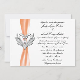 Oranje ribbon Silver Swans Uitnodiging