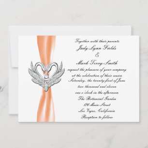 Oranje ribbon Silver Swans Uitnodiging