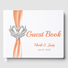 Oranje ribbon Silver Swans Wedding Guestbook Gastenboek