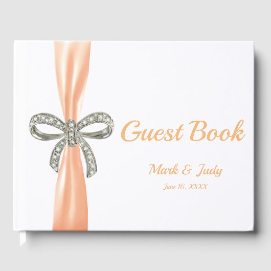 Oranje Rigbon Diamond Bow Wedding Guestbook Gastenboek (Voorkant)