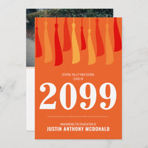 Oranje rij Tassels Foto Afstuderen Uitnodiging