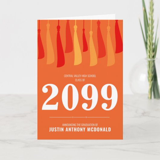 Oranje rij Tassels Foto Afstuderen Uitnodiging (Voorkant)