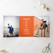 Oranje rij van Tassels 3-Foto-Afstuderen Drieluik Uitnodiging (Binnen)