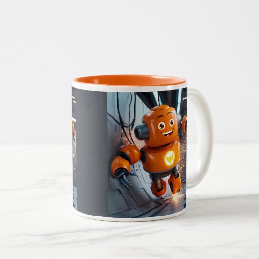 Oranje Robot Buddy Mok - Futuristische Drinkware v (Voorkant rechts)