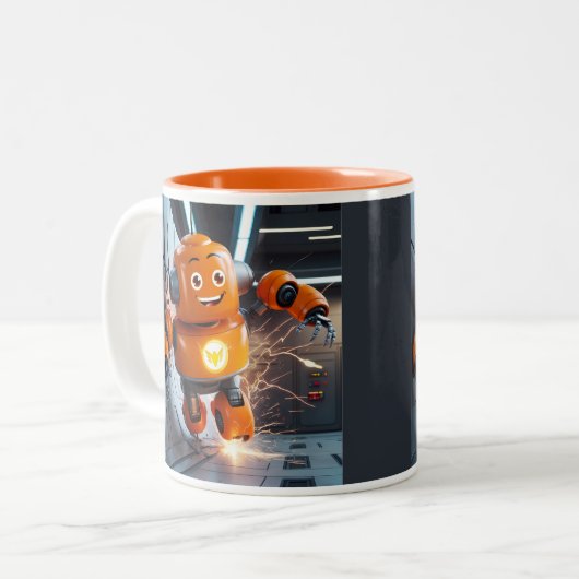 Oranje Robot Buddy Mok - Futuristische Drinkware v (Voorkant links)