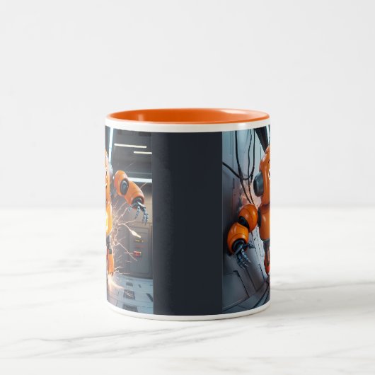 Oranje Robot Buddy Mok - Futuristische Drinkware v (Center)