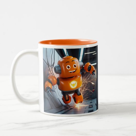 Oranje Robot Buddy Mok - Futuristische Drinkware v (Links)