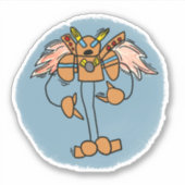 Oranje Robot Comic Book Style Sticker (Voorkant)