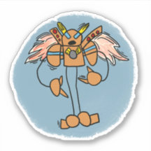 Oranje Robot Comic Book Style Sticker