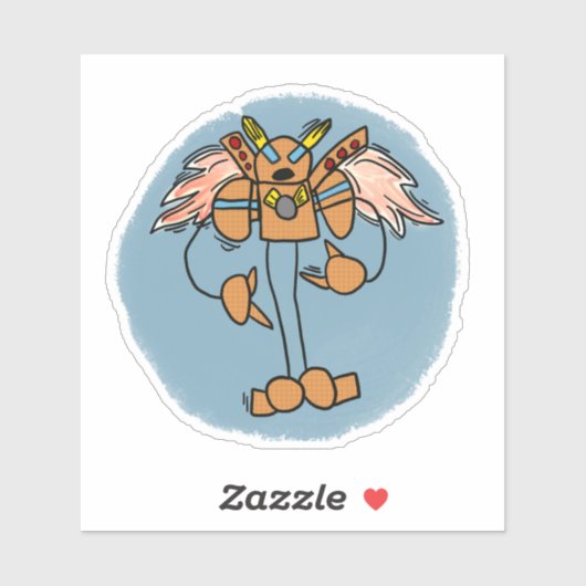 Oranje Robot Comic Book Style Sticker (Vel)