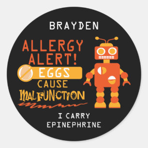 Oranje Robot Egg Allergy Alert Persoonlijk Ronde Sticker