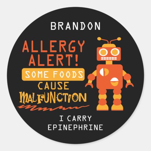 Oranje Robot Food Allergie Alert Stickers (Voorkant)