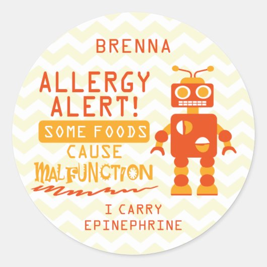 Oranje Robot Food Allergie Alert Stickers (Voorkant)