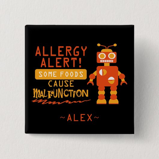 Oranje Robot Food Allergy Alert Button (Voorkant)