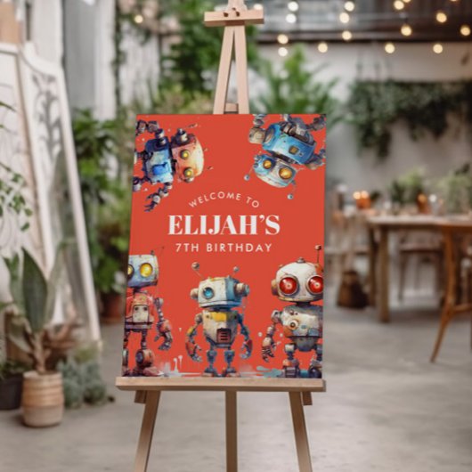 Oranje Robot Tech Gear Builder Verjaardagsfeestbor Poster