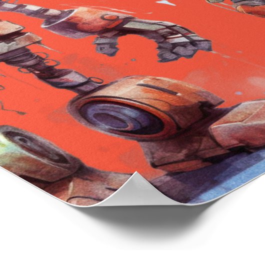 Oranje Robot Tech Gear Builder Verjaardagsfeestbor Poster (Hoek)