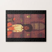 Oranje robots voor bruin meisje en katten legpuzzel (Horizontaal)