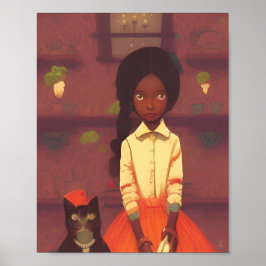 Oranje robots voor bruin meisje en katten poster