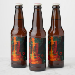 Oranje Rode Blauwe Abstracte Kunst Bier Etiket