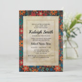 Oranje Rode Blauwe Bloemen op Rustic Wood Trunk Pa Kaart (Staand voorkant)