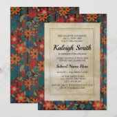 Oranje Rode Blauwe Bloemen op Rustic Wood Trunk Pa Kaart (Voorkant / Achterkant)