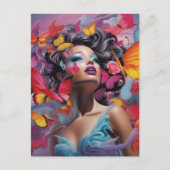 Oranje rode & blauwe vlinder fantasie vrouw briefkaart (Voorkant)