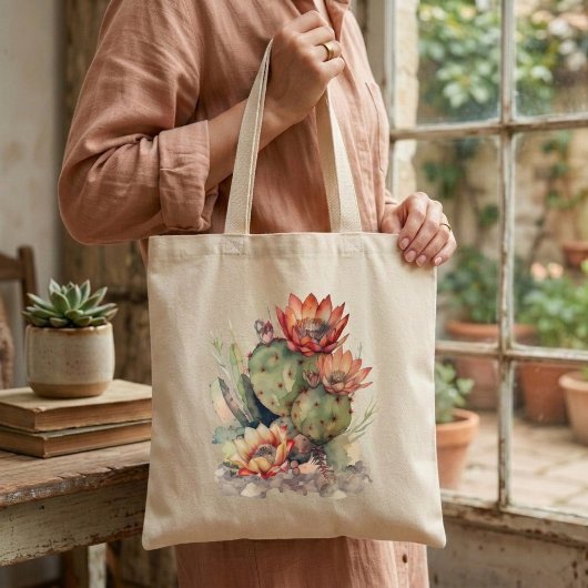 Oranje/Rode Bloeiende Cactus Tote Bag
