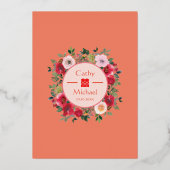 Oranje rode bloem Chinese bruiloft Folie Uitnodiging (Achterkant)