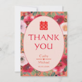 Oranje rode bloemen Chinese bruiloft Bedankkaart (Voorkant)