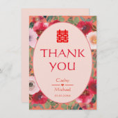 Oranje rode bloemen Chinese bruiloft Bedankkaart (Voorkant / Achterkant)