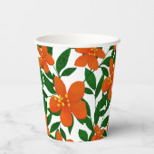 Oranje Rode Bloemen Groene Botanicals Patroon Papieren Bekers (Achterkant)
