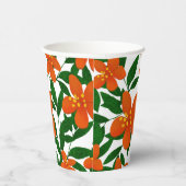 Oranje Rode Bloemen Groene Botanicals Patroon Papieren Bekers (Rechts)