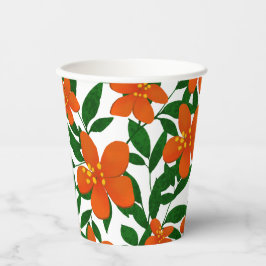 Oranje Rode Bloemen Groene Botanicals Patroon Papieren Bekers