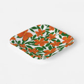 Oranje Rode Bloemen Groene Botanicals Patroon Papieren Bordje (Gebogen)