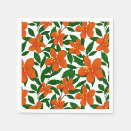 Oranje Rode Bloemen Groene Botanicals Patroon Servet