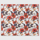Oranje-rode bloemen naadloos patroon cadeaupapier (Vlak)
