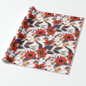 Oranje-rode bloemen naadloos patroon cadeaupapier (Uitgerold)