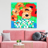 Oranje rode bloemen Pixel Art verpakt canvas Afdruk (Insitu (Woonkamer))