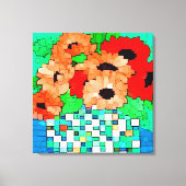 Oranje rode bloemen Pixel Art verpakt canvas Afdruk (Voorkant)