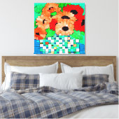 Oranje rode bloemen Pixel Art verpakt canvas Afdruk (Insitu (Slaapkamer))