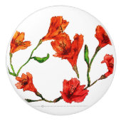 Oranje Rode Bloemen Waterverf Keramische Knop (Voorkant)